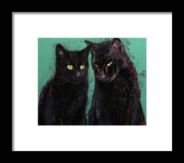 Abstract Framed Print featuring the painting Two Black Cats by Michael Creese