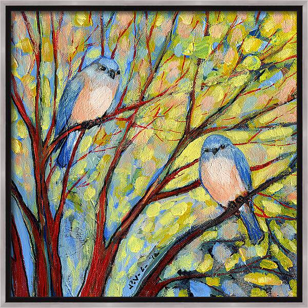 #faatoppicks Framed Canvas Print featuring the painting Two Bluebirds by Jennifer Lommers