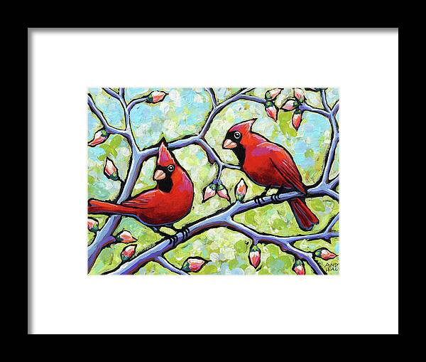 Cardinals Framed Print featuring the painting Two Cardinals by Ande Hall