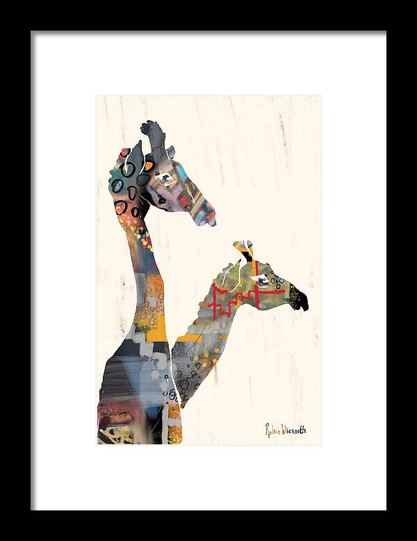 Giraffe Framed Print featuring the digital art Two Giraffes by Robin Wiesneth