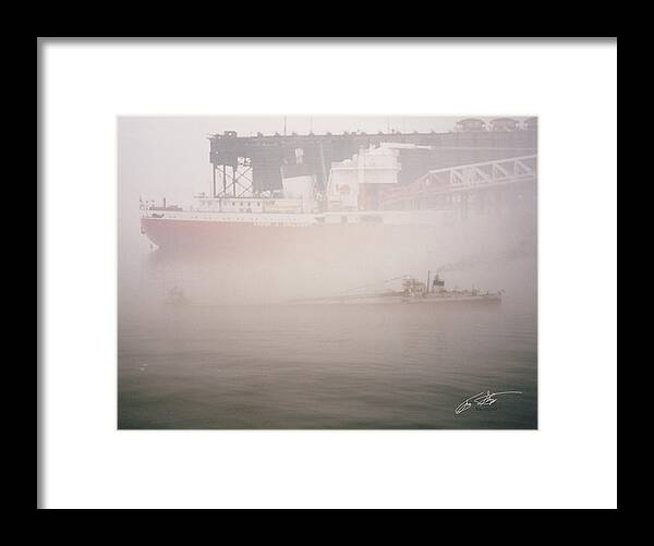 Cason J Callaway Framed Print featuring the digital art Two Harbors Fog Ship II by Troy Stapek