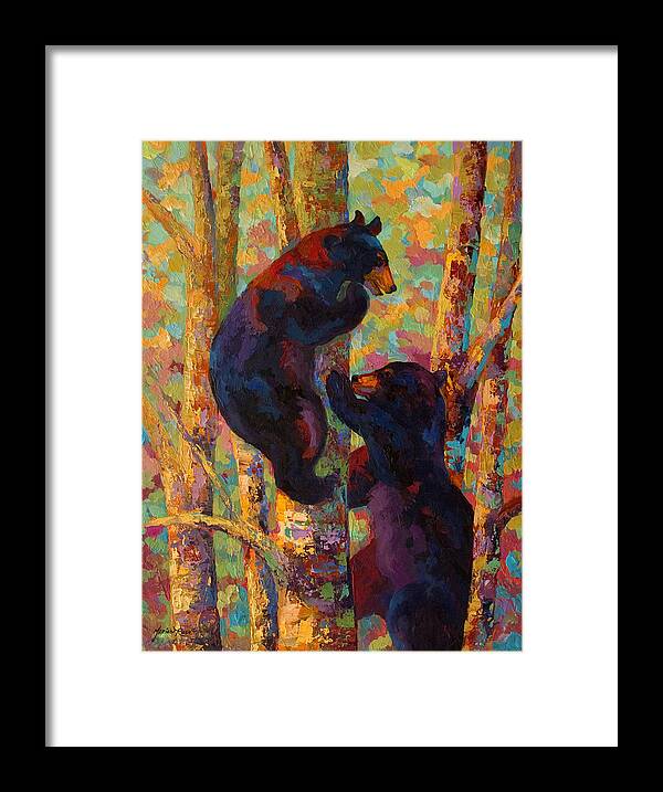 Bear Framed Print featuring the painting Two High - Black Bear Cubs by Marion Rose