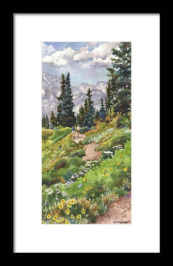 Colorado Hiking Trail Painting Framed Print featuring the painting Two Hikers by Anne Gifford