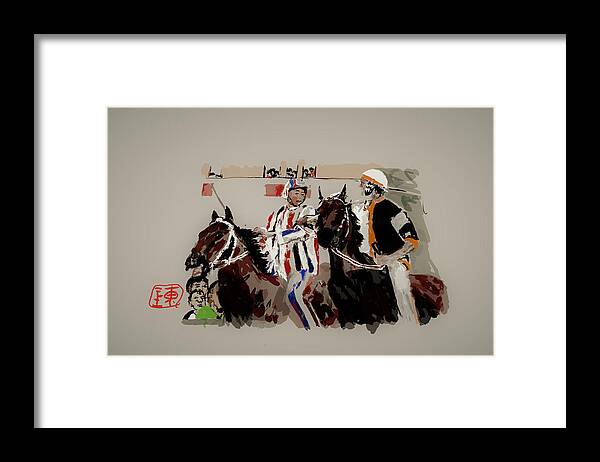 Il Palio Di Siena. Italy. Horserace. Event..medieval Framed Print featuring the digital art Two horse and rider by Debbi Saccomanno Chan