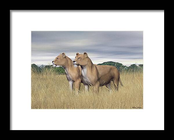 African Lion Framed Print featuring the digital art Two Hunters by Walter Colvin