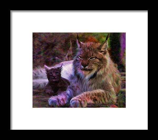 Lynx Framed Print featuring the digital art Two Lynxes by Caito Junqueira