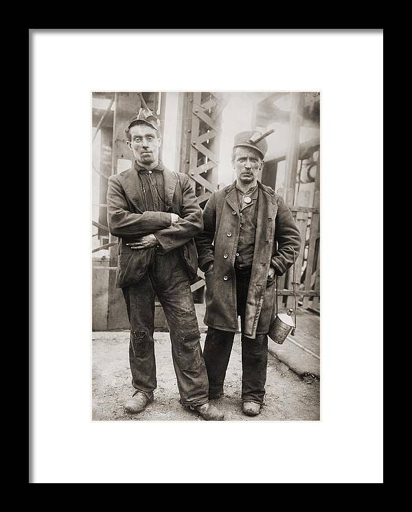 History Framed Print featuring the photograph Two Miners Leaving Entrance Of Coal by Everett