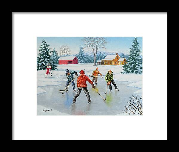 Hockey Framed Print featuring the painting Two On One by Richard De Wolfe