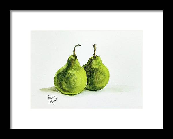 Pears Framed Print featuring the painting Two pears by Asha Sudhaker Shenoy
