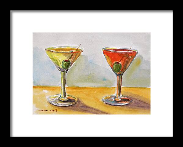 Olives Framed Print featuring the painting Two Perfect Martinis by John Williams