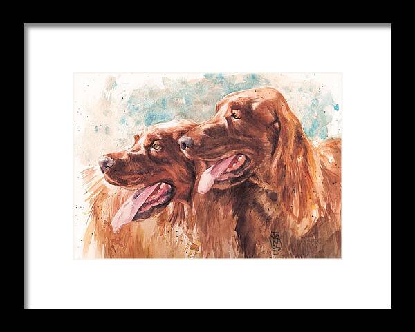 Irish Setter Dog Framed Print featuring the painting Two Redheads by Debra Jones