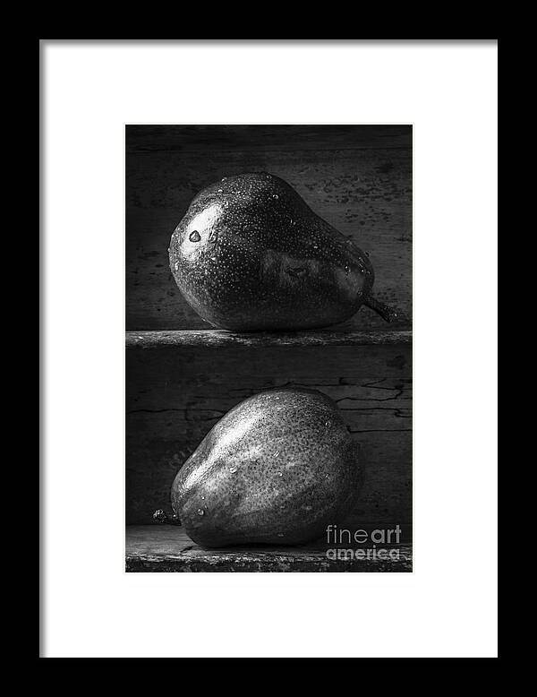 Fruit Framed Print featuring the photograph Two Ripe Pears in Black and White by Edward Fielding