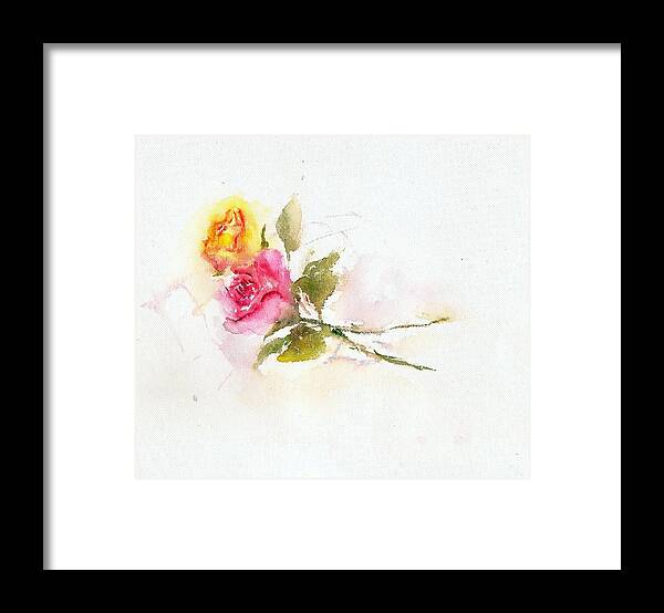 Roses Framed Print featuring the painting Two roses by Asha Sudhaker Shenoy