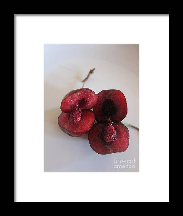 Art Framed Print featuring the photograph Two Sliced Cherries by Funmi Adeshina