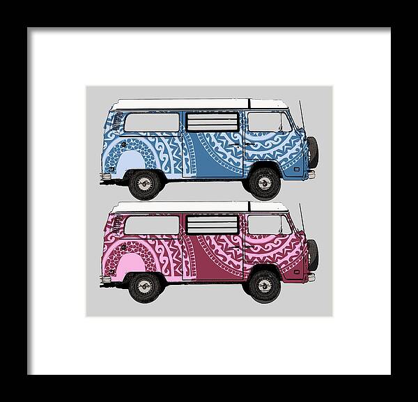 Two Framed Print featuring the digital art Two VW Vans by Piotr Dulski