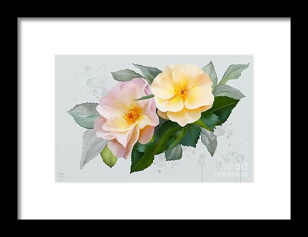 Roses Framed Print featuring the painting Two wild Roses by Ivana Westin