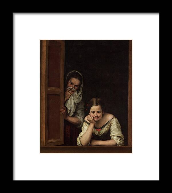 Bartolome Esteban Murillo Framed Print featuring the painting Two Women at a Window by Bartolome Esteban Murillo