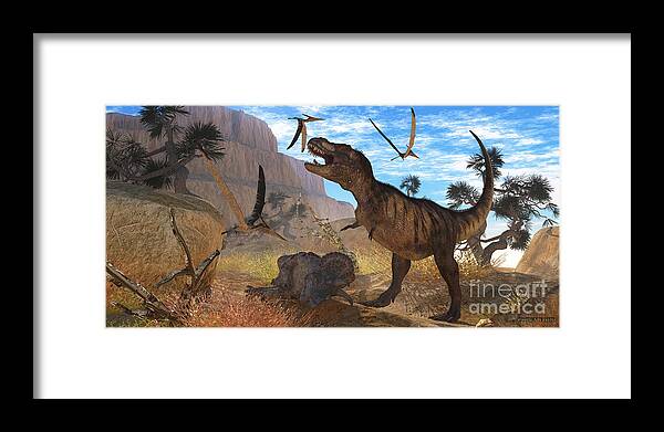 Tyrannosaurus Rex Framed Print featuring the painting Tyrannosaurus Meeting by Corey Ford