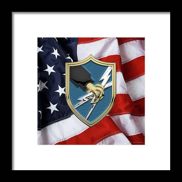 ‘military Insignia 3d’ Collection By Serge Averbukh Framed Print featuring the digital art U. S. Army Security Agency - A S A Patch over American Flag by Serge Averbukh