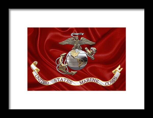 'usmc' Collection By Serge Averbukh Framed Print featuring the digital art U. S. Marine Corps - U S M C Eagle Globe and Anchor over Corps Flag by Serge Averbukh