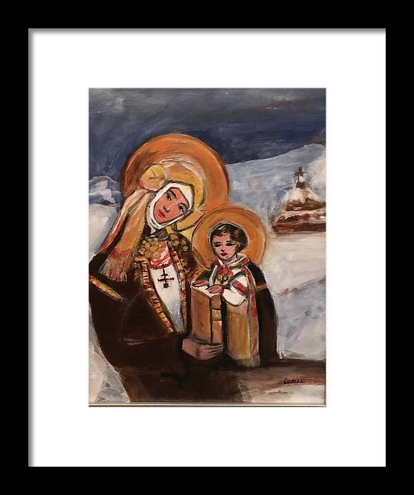 Ukrainian Framed Print featuring the mixed media Ukrainian Winter Madonna and Child by Denice Palanuk Wilson