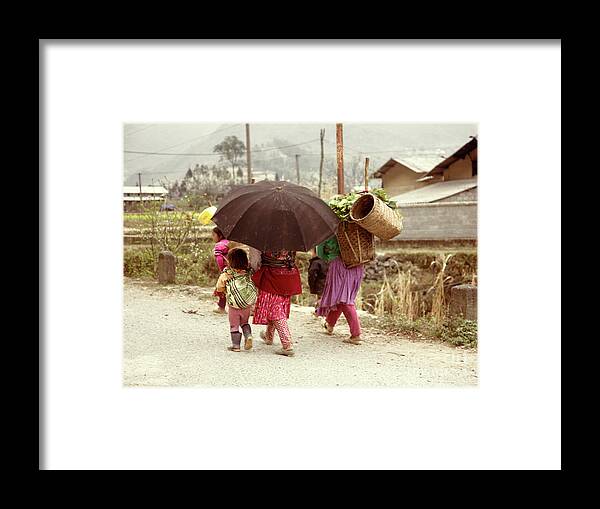 Vietnam Framed Print featuring the photograph Umbrella Children Vietnamese by Chuck Kuhn