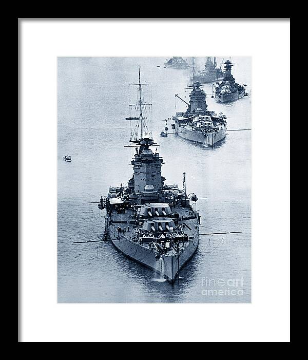 Hms Nelson Framed Print featuring the photograph HMS Nelson and HMS Rodney Battleships and battlecruisers HMS Hood circa 1941 by Monterey County Historical Society