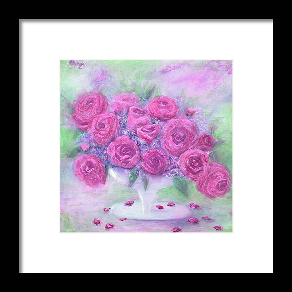 Roses Framed Print featuring the painting Armchair Rose Garden by Teresa Fry