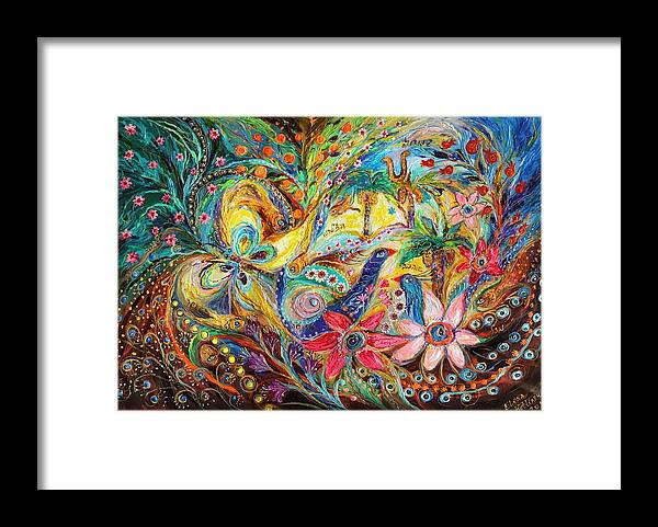 Modern Jewish Art Framed Print featuring the painting Under the shadow of date tree by Elena Kotliarker