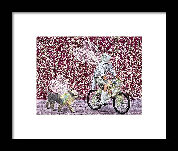 Lise Winne Framed Print featuring the digital art Unicorn and Doggie Fairies by Lise Winne