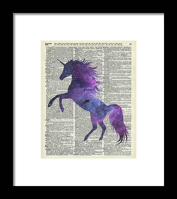 Unicorn Framed Print featuring the painting Unicorn in Space by Anna W
