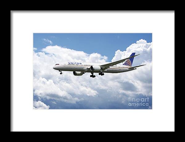 United Framed Print featuring the digital art United Airlines Boeing 777 Dreamliner by Airpower Art