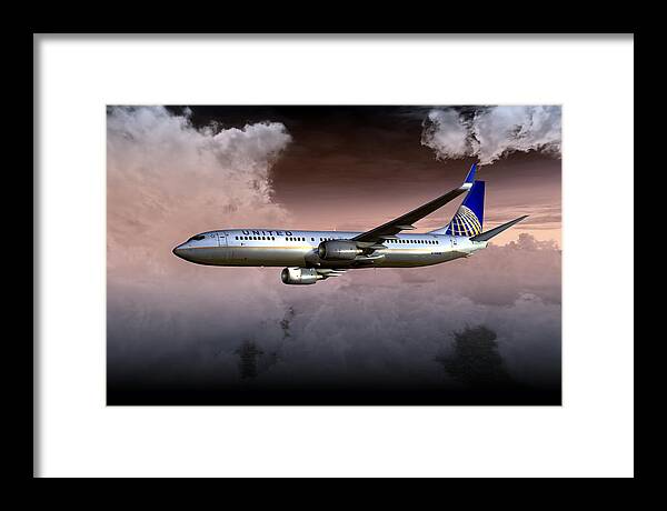Flight Framed Print featuring the digital art United Continental 737 NG 01 by Mike Ray
