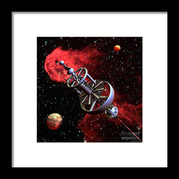 Science Fiction Framed Print featuring the digital art United Earth Space Federation Star Ship Stephen Hawkins by Walter Neal
