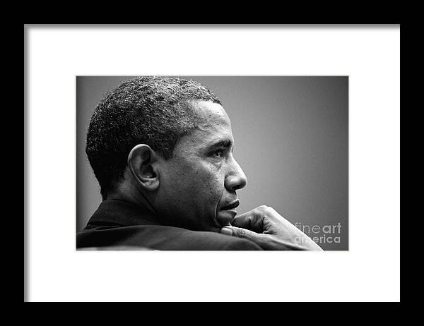 United States President Barack Obama Bw Framed Print featuring the photograph United States President Barack Obama BW by Celestial Images
