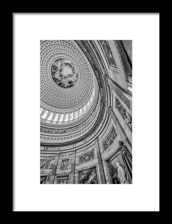 Washington D.c. Framed Print featuring the photograph Unites States Capitol Rotunda BW by Susan Candelario