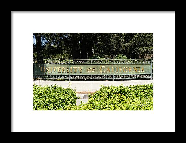 Wingsdomain Framed Print featuring the photograph University of California Berkeley West Entrance Sign DSC4611 by Wingsdomain Art and Photography