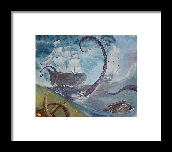 Kraken Framed Print featuring the painting Unleash the Kraken by Mike Jenkins