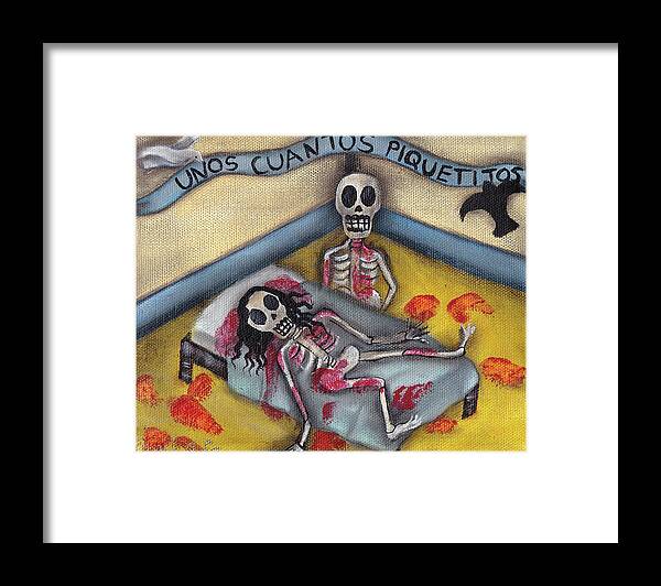 Day Of The Dead Framed Print featuring the painting Unos Cuantos Piquetitos by Abril Andrade