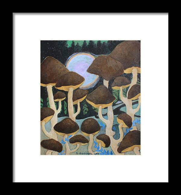 Mushrooms Framed Print featuring the painting Untitled9 by Elzbieta Goszczycka