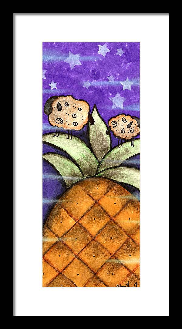 Sheep Framed Print featuring the painting Up in the Pineapple by Abril Andrade