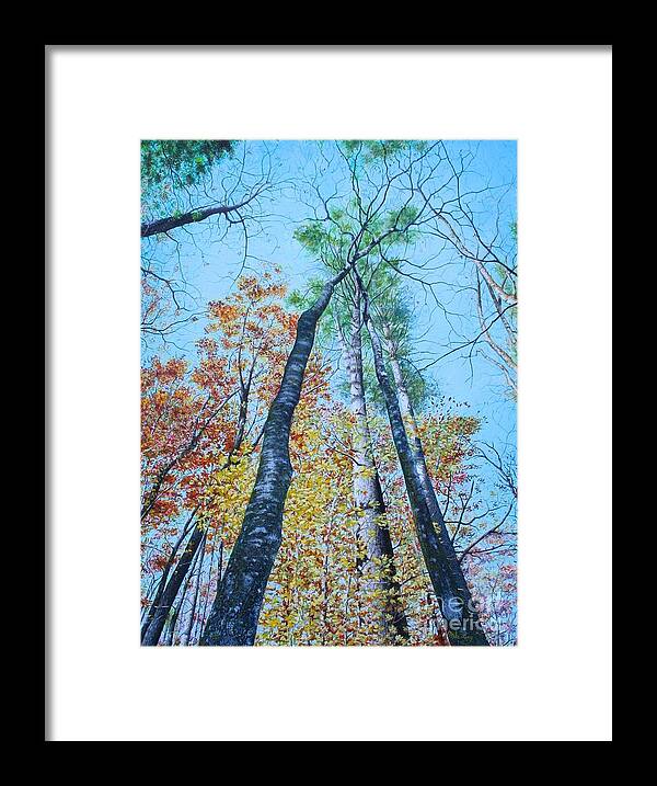 Joyce Kilmore Memorial Forest Framed Print featuring the painting Up Into The Trees by Mike Ivey