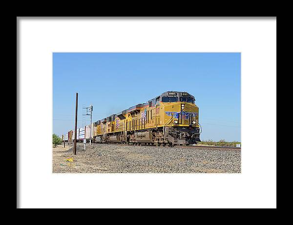 Freight Trains Framed Print featuring the photograph Up8107 by Jim Thompson