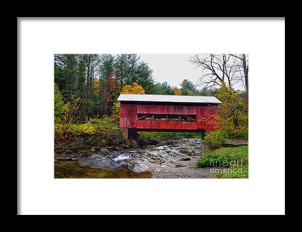 Covered Bridge Framed Print featuring the photograph Upper Cox Brook Covered Bridge in Northfield Vermont by T Lowry Wilson
