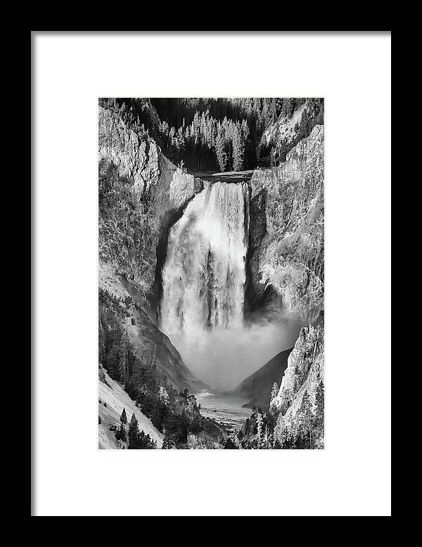 Black White Framed Print featuring the photograph Upper Yellowstone Falls in Black and White by James BO Insogna