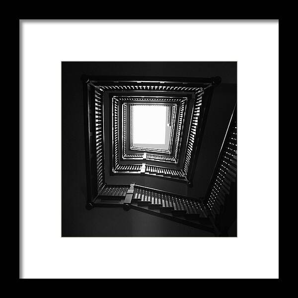 Stairs Framed Print featuring the photograph Upstairs- Black and White Photography by Linda Woods by Linda Woods