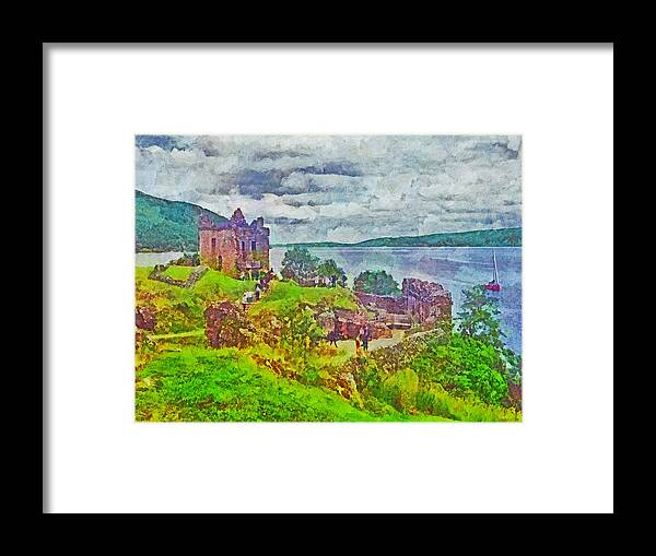 Urqhart Castle Framed Print featuring the digital art Urqhart Castle in Scotland by Digital Photographic Arts