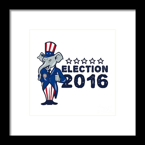Election Framed Print featuring the digital art US Election 2016 Republican Mascot Thumbs Up Cartoon by Aloysius Patrimonio