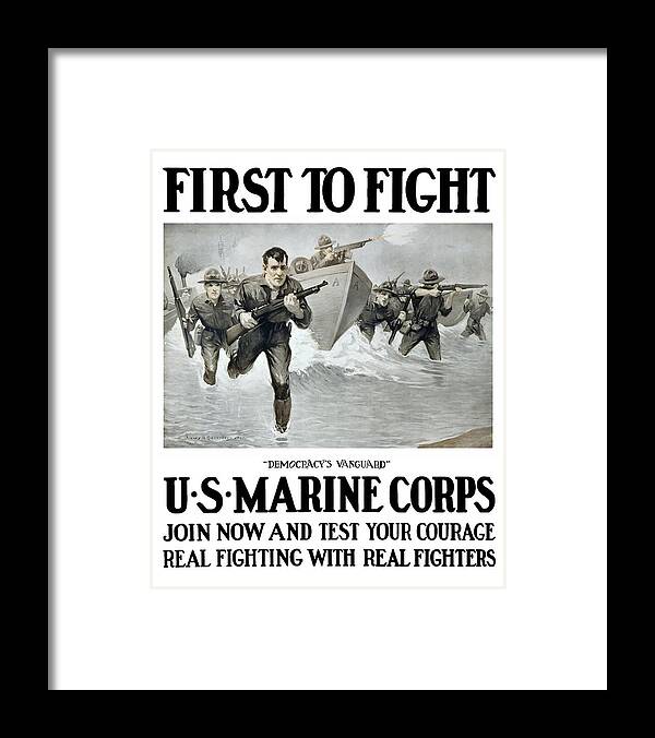 Marines Framed Print featuring the painting US Marine Corps - First To Fight by War Is Hell Store