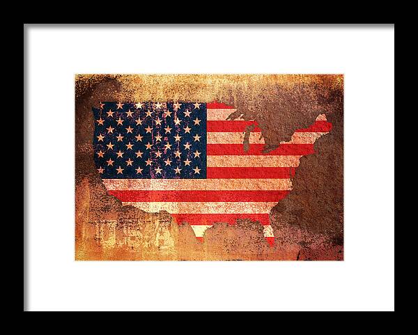 Us Flag Framed Print featuring the digital art USA Star and Stripes Map by Michael Tompsett